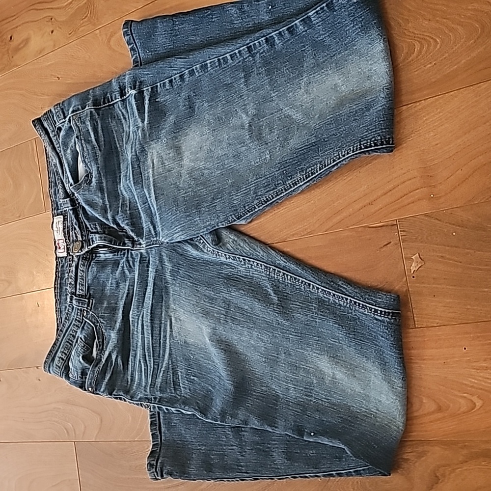 Lei jeans size 15 plus size blue pretty designs on pockets wear as capris flare